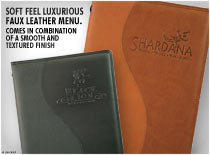 Soft Feel Luxurious faux leather menu. Comes in combination of a smooth and textured finish