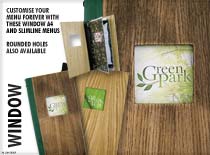 Hole Menu - Customise your Menu forever with these window A4 and slimline menus, Round Holes also available